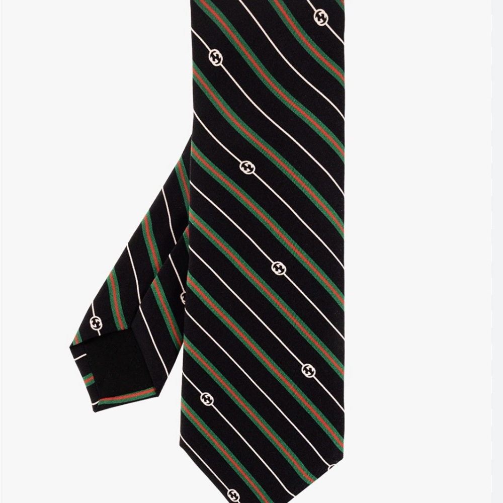Gucci Black and Green Diagonal Striped Tie